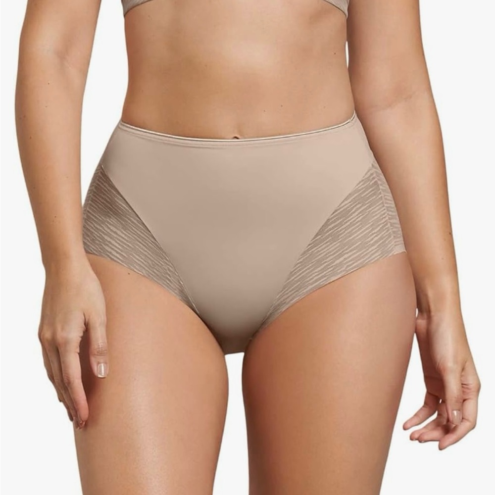 Leonisa Tummy Control High Waisted Sheer Lace Shapewear Panry Beige Size XL - Picture 2 of 5